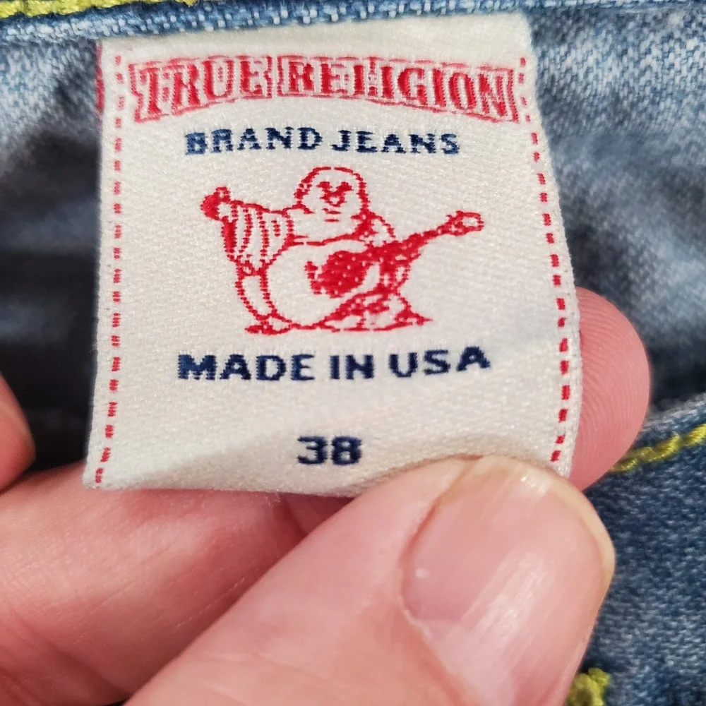 True Religion Jeans Mens 38x32 M24859M7 Light Wash Distressed Skull Roses USA
